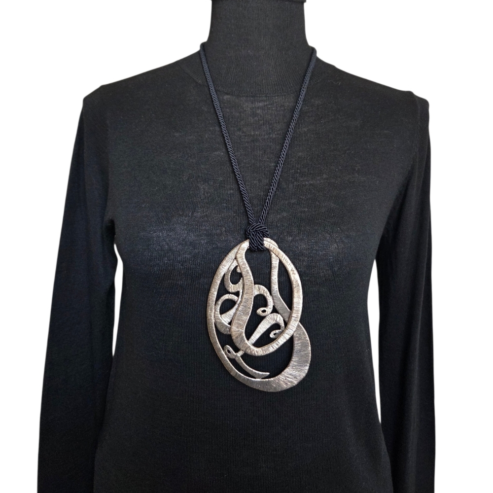 Yves Saint Laurent Oversized Cursive YSL Monogram Statement Necklace